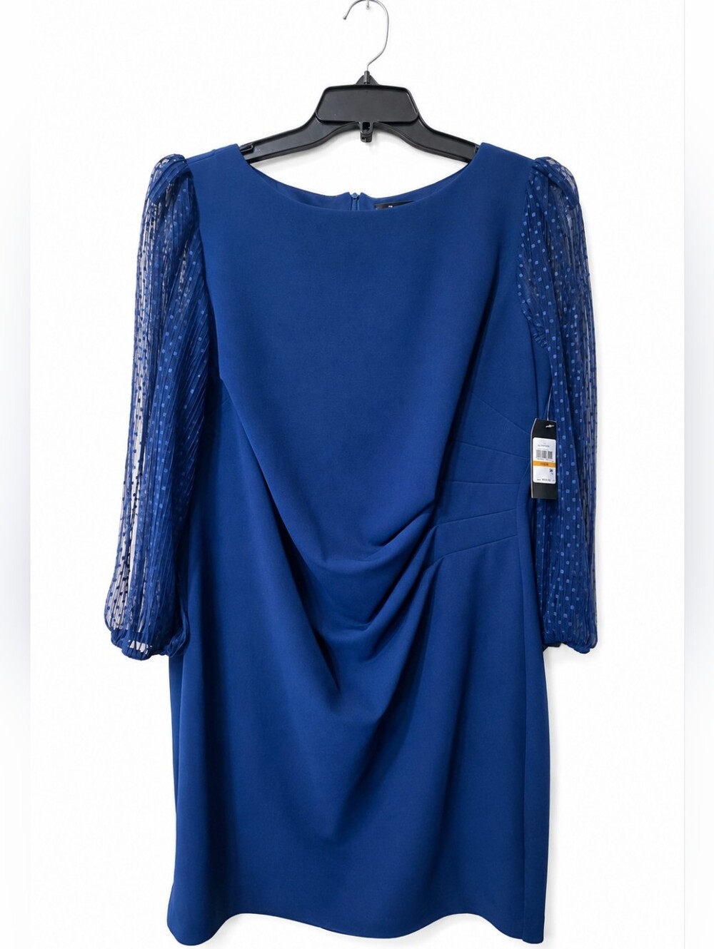 Jessica Howard Royal Blue Long-Sleeve Sheer Puff Sleeve Dress